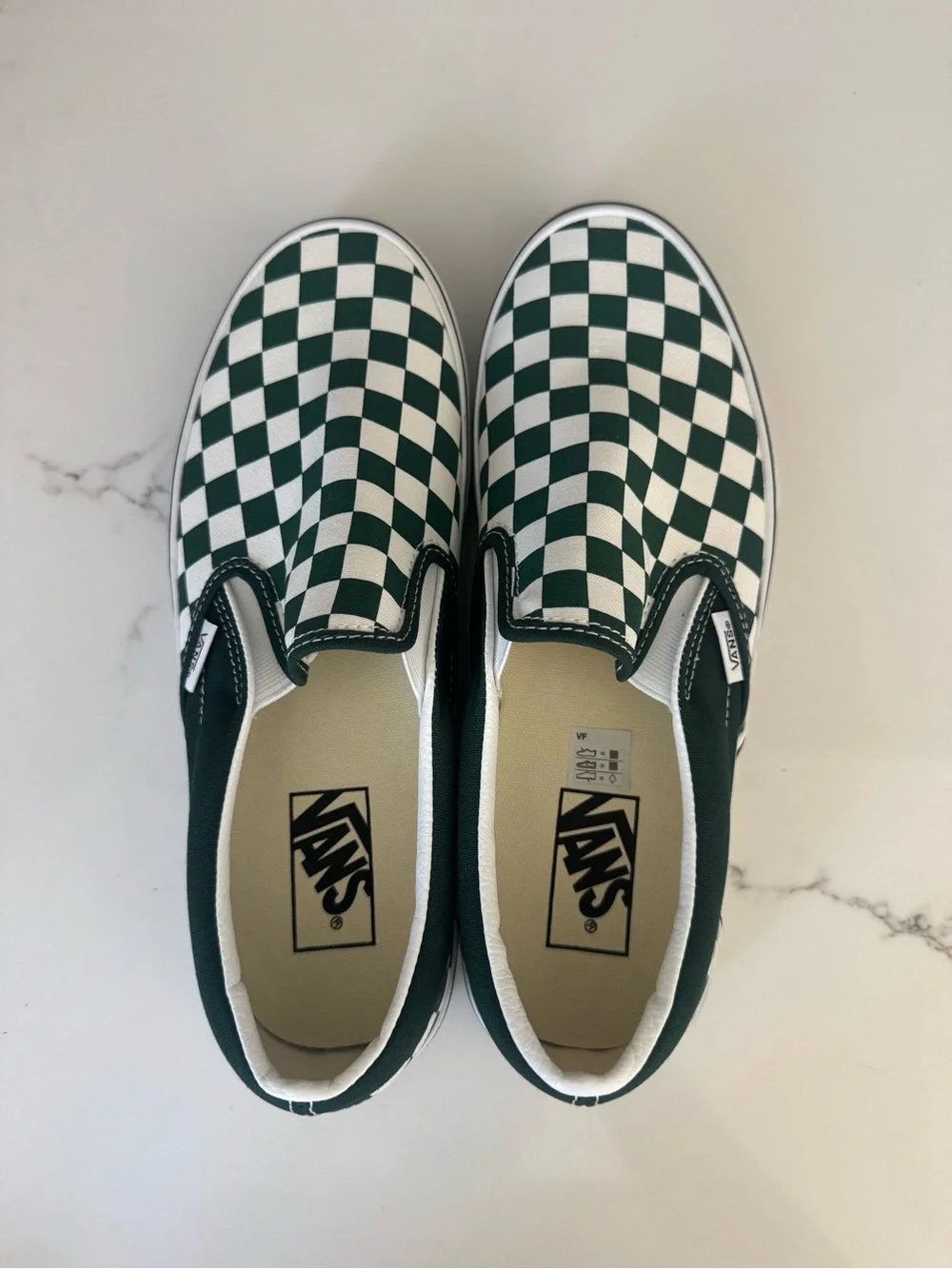 Brand New Vans Classic Slip-On Checkerboard Sneakers - Green & White M 8 W 9.5